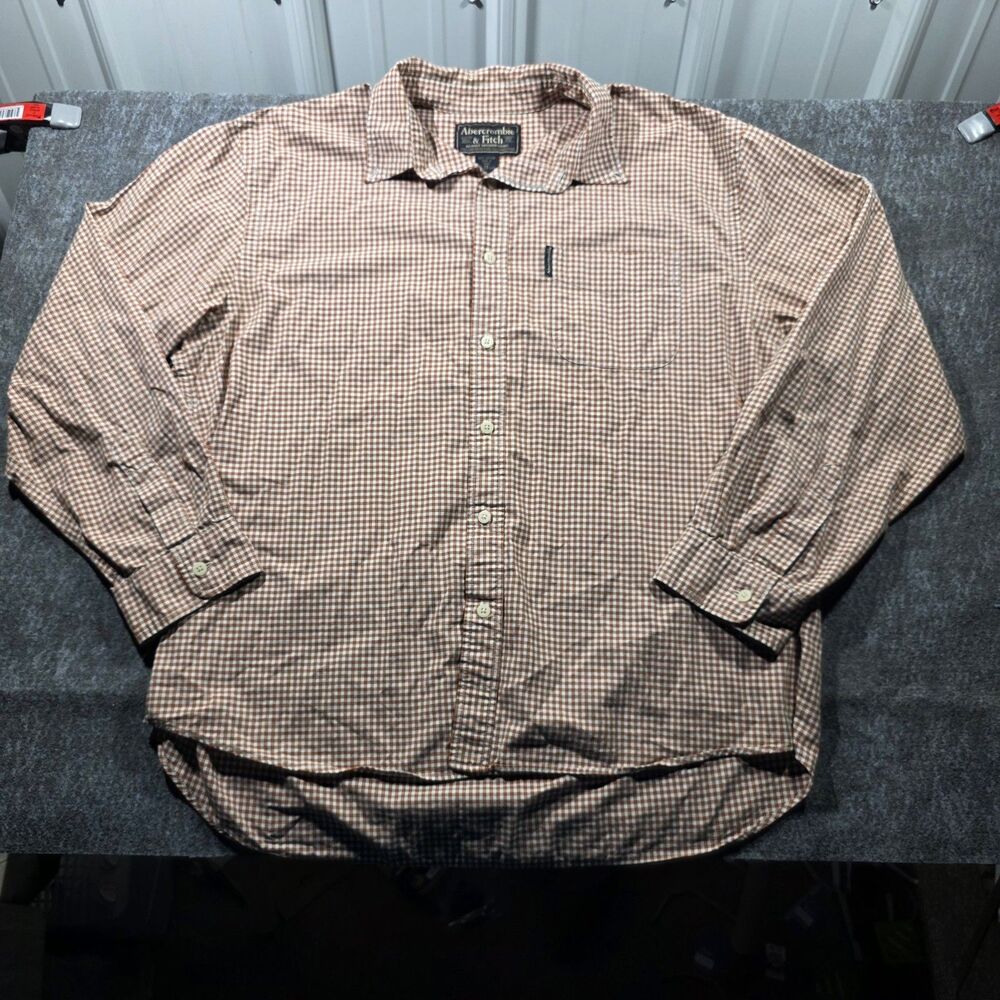 Abercrombie & Fitch Men’s XL Orange Plaid Shirt Long Sleeve Y2K Button Up